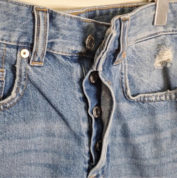 & Denim  button fly distressed bias cut jean skirt SZ 8 - Picture 6 of 7